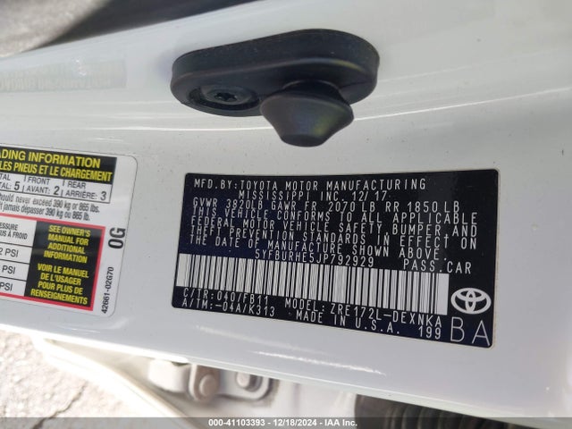 Toyota COROLLA LE 2018 5YFBURHE5JP792929 Image 9
