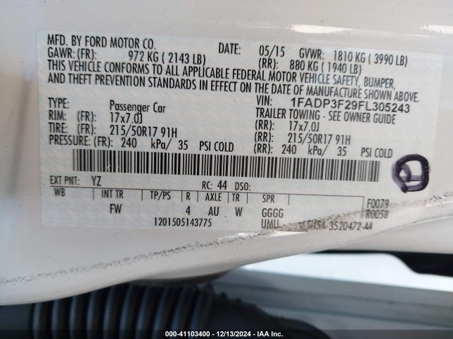 Ford FOCUS SE 2015 1FADP3F29FL305243 Image 9