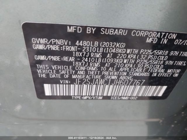 JF2SJAWC1JH607767 Subaru Forester 2.5i Touring