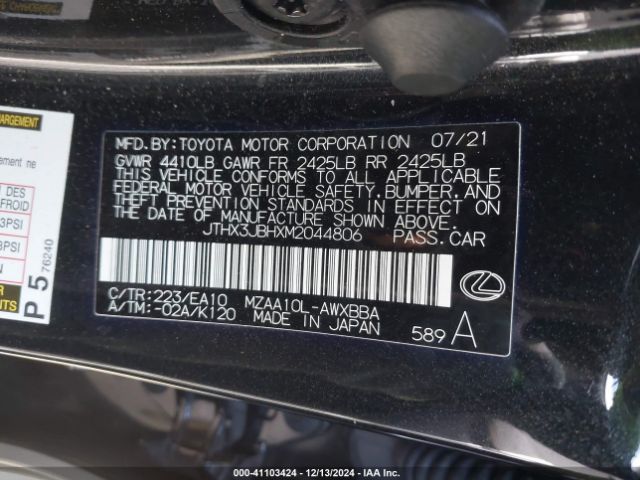 JTHX3JBHXM2044806 Lexus UX 200