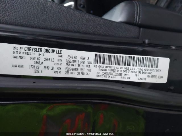 1C4RDJAGXEC595295 Dodge Durango Sxt