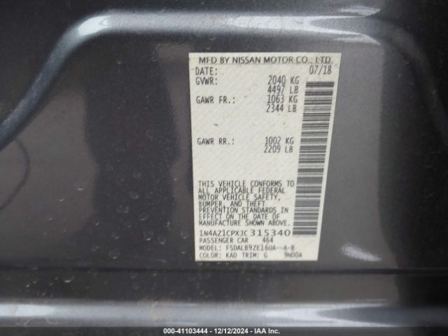 1N4AZ1CPXJC315340 Nissan LEAF S