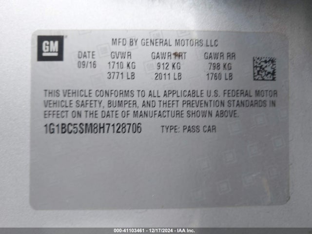 1G1BC5SM8H7128706 Chevrolet Cruze Ls Auto