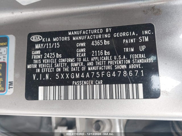 KIA Optima Lx 2015 5XXGM4A75FG478671 Image 9