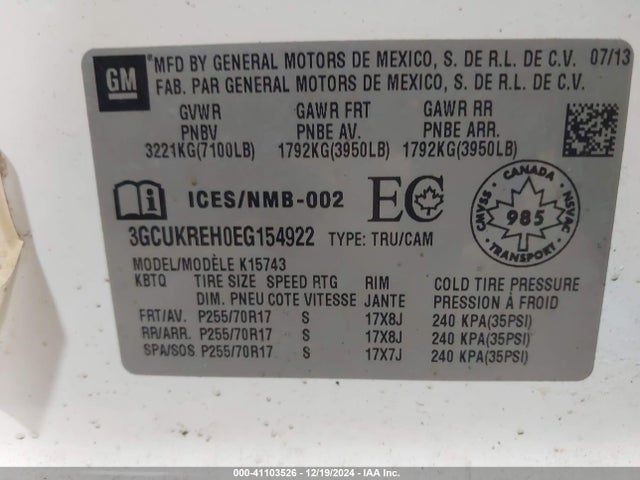3GCUKREH0EG154922 Chevrolet Silverado 1500 1lt/2lt/lt