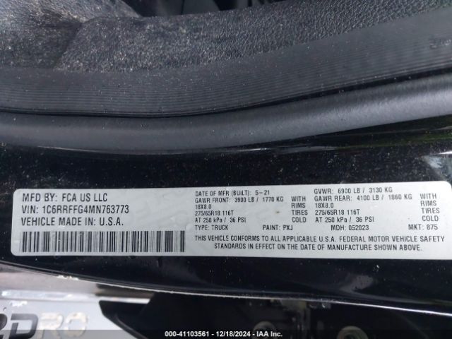 1C6RRFFG4MN763773 RAM 1500 Big Horn  4x4 5'7 Box
