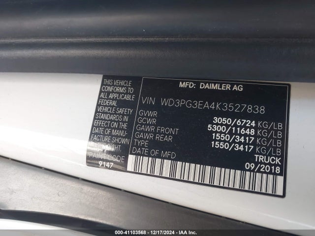 WD3PG3EA4K3527838 Mercedes-Benz Metris