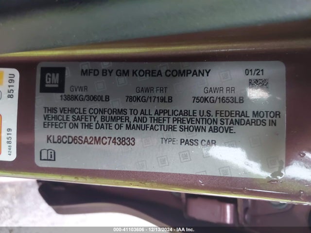 Chevrolet Spark Fwd 1lt Automatic 2021 KL8CD6SA2MC743833 Image 9