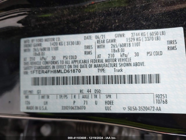 Ford Ranger Xlt 2021 1FTER4FH8MLD61870 Image 9