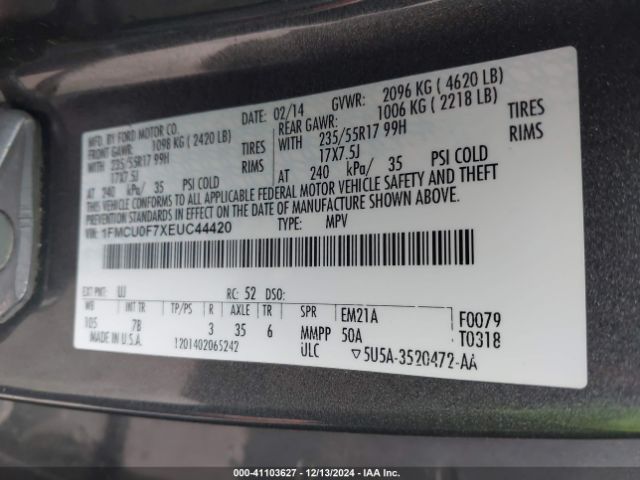 1FMCU0F7XEUC44420 Ford ESCAPE S