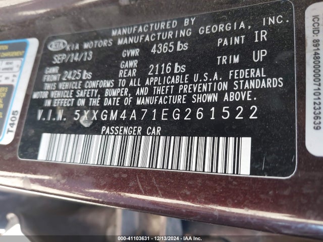 KIA Optima Lx 2014 5XXGM4A71EG261522 Image 9