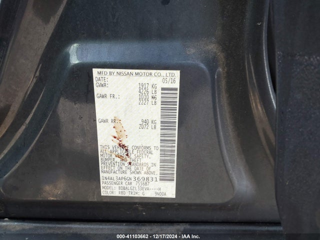 Nissan Altima 2.5 S 2016 1N4AL3AP6GN369831 Image 9