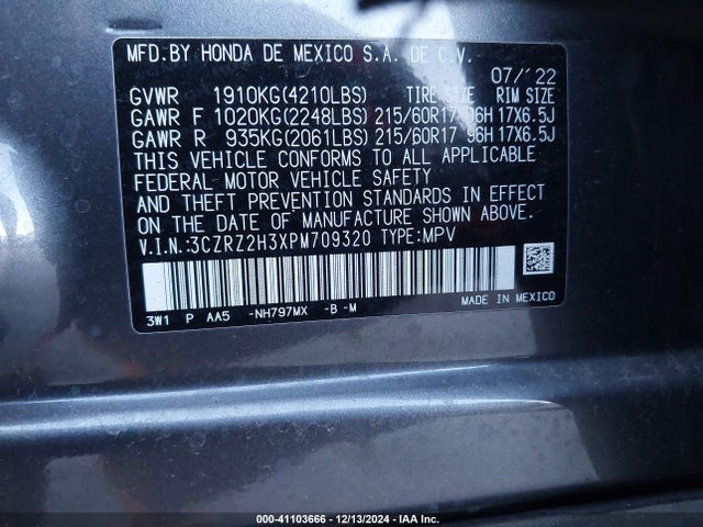 Honda Hr-v Awd Lx 2023 3CZRZ2H3XPM709320 Image 9
