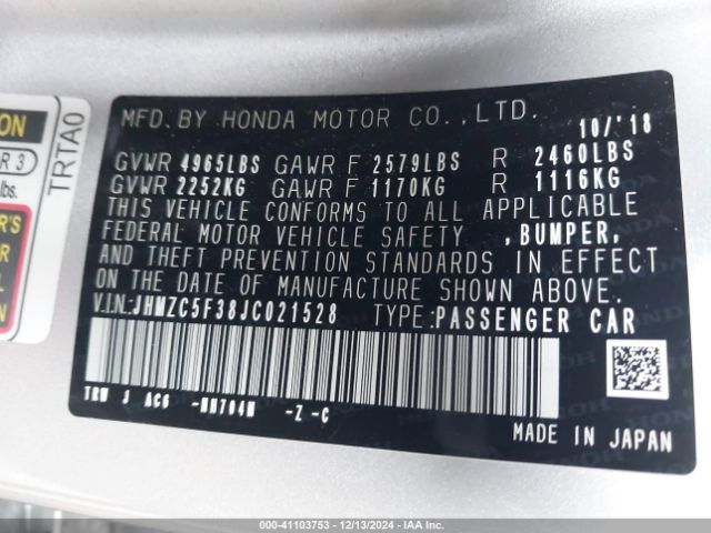 JHMZC5F38JC021528 Honda Clarity Plug-in Hybrid Touring