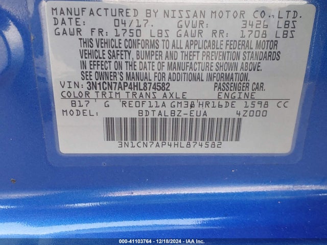 Nissan Versa 1.6 Sv 2017 3N1CN7AP4HL874582 Image 9