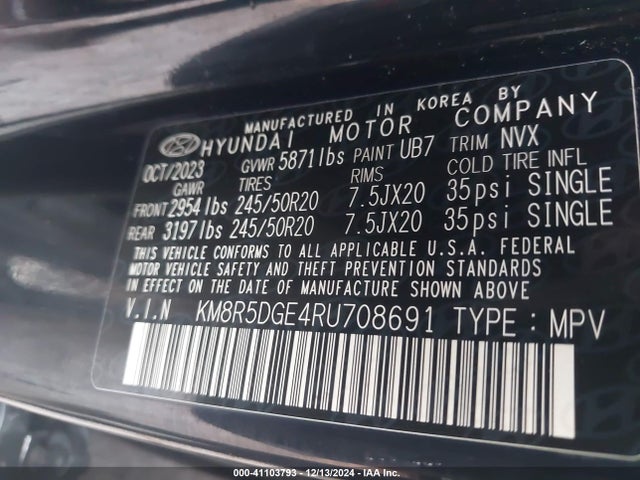 Hyundai Palisade Limited 2024 KM8R5DGE4RU708691 Image 9