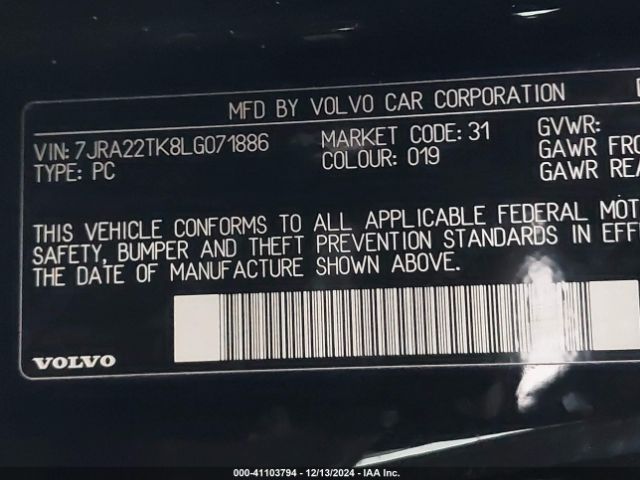 7JRA22TK8LG071886 Volvo S60 T6 Momentum