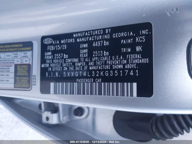 5XXGT4L32KG351741 KIA Optima Lx