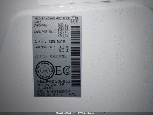 5N1AL0MMXEC500953 Infiniti QX60