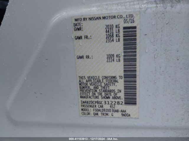 1N4BZ0CP8GC312282 Nissan LEAF SV