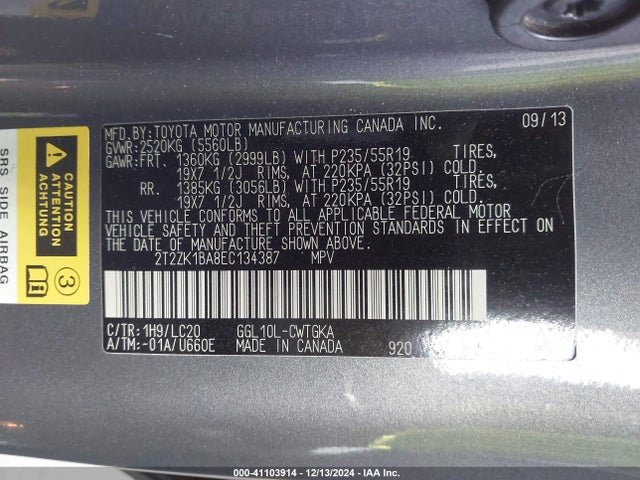 Lexus RX 350 2014 2T2ZK1BA8EC134387 Image 9