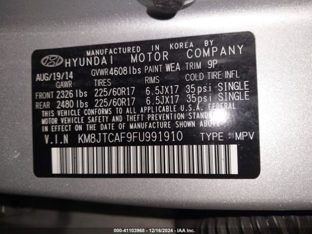 KM8JTCAF9FU991910 Hyundai TUCSON GLS