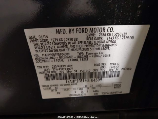 1FAHP2F81FG104509 Ford Taurus Limited