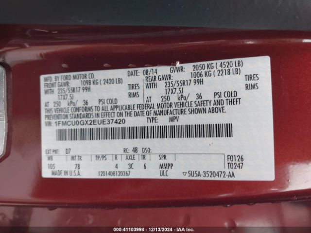 1FMCU0GX2EUE37420 Ford ESCAPE SE