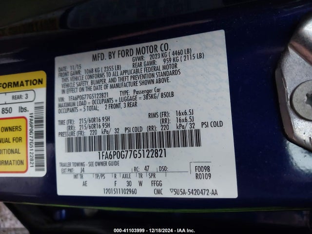 1FA6P0G77G5122821 Ford FUSION S