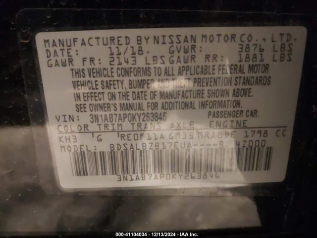 Nissan SENTRA S 2019 3N1AB7AP0KY263846 Image 9