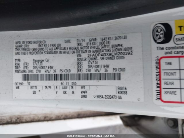 3FADP4GX9EM200392 Ford FIESTA ST