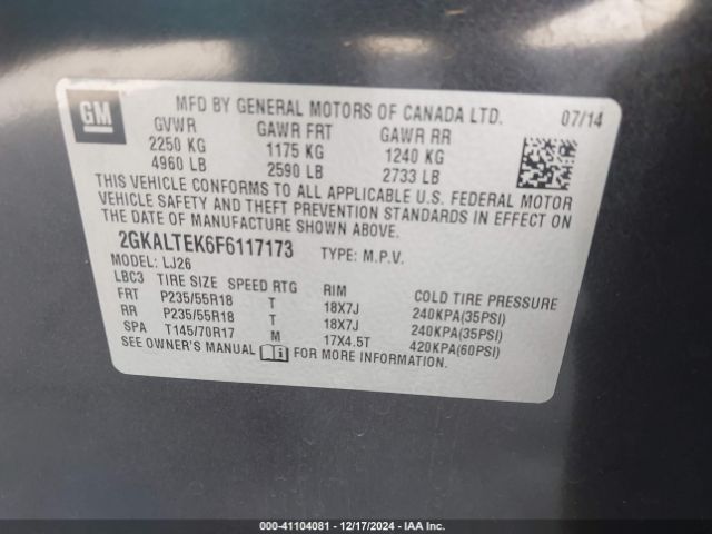 2GKALTEK6F6117173 GMC Terrain Slt-2