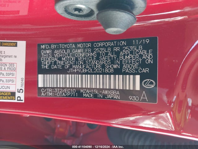 JTHP9JBH2L2021808 Lexus UX 250H