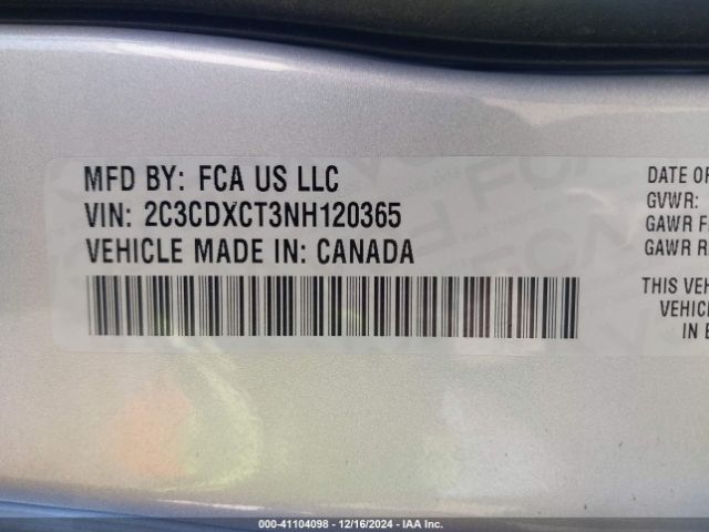 2C3CDXCT3NH120365 Dodge CHARGER R/T