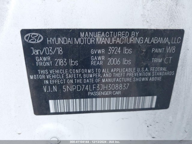 Hyundai ELANTRA SE 2018 5NPD74LF3JH308837 Image 9