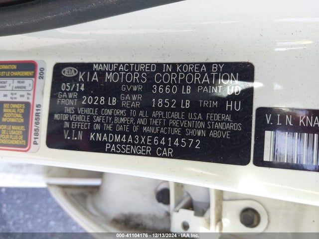 KIA RIO LX 2014 KNADM4A3XE6414572 Image 9