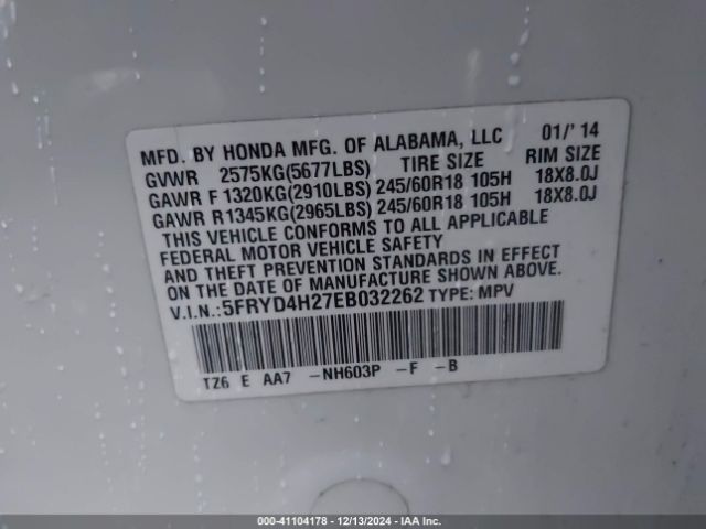 5FRYD4H27EB032262 Acura MDX