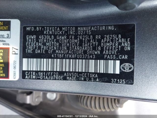 4T1BF1FK8FU037543 Toyota CAMRY SE