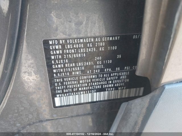 WVGAV7AX4GW613137 Volkswagen TIGUAN S
