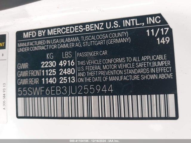 55SWF6EB3JU255944 Mercedes-Benz Amg C 43 4matic
