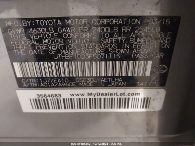 JTHBF1D23F5071115 Lexus IS 250