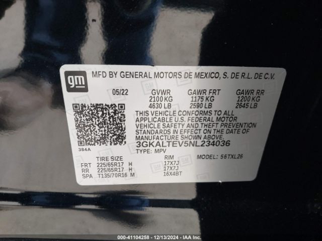 3GKALTEV5NL234036 GMC Terrain Awd Sle