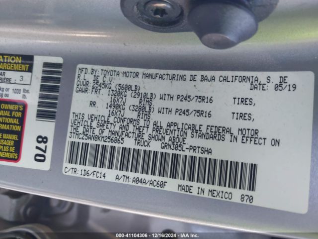 3TMCZ5AN8KM256865 Toyota Tacoma Sr5 V6