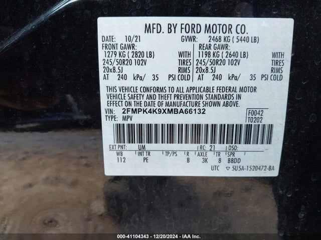 Ford Edge Titanium 2021 2FMPK4K9XMBA66132 Image 9