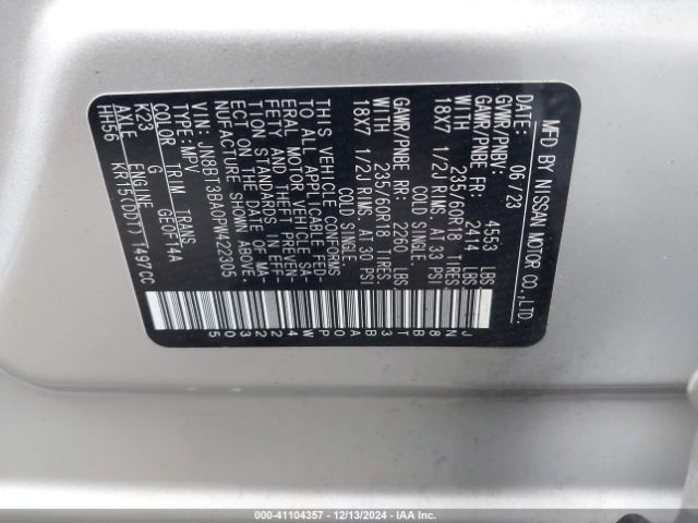 JN8BT3BA0PW422305 Nissan Rogue Sv Fwd