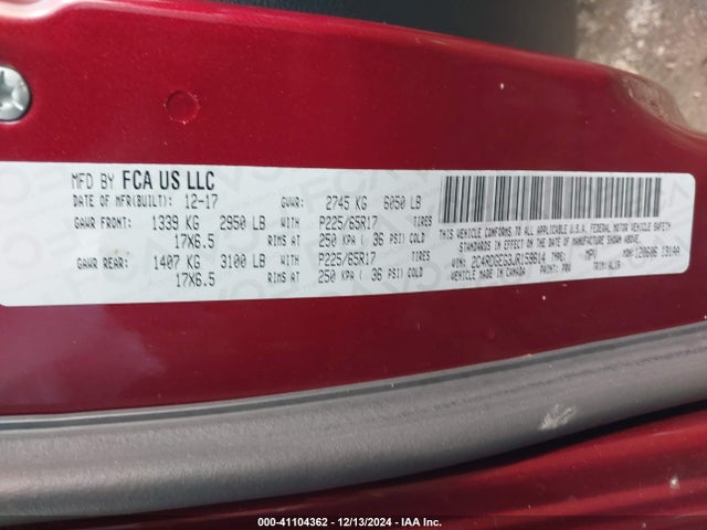 2C4RDGEG3JR159614 Dodge Grand Caravan Gt
