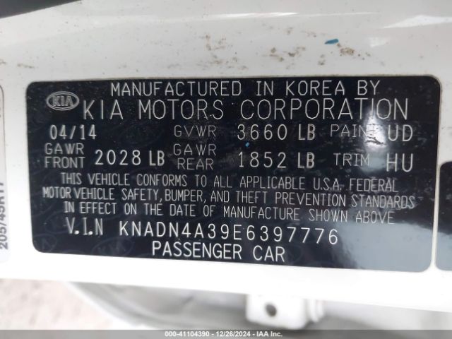 KNADN4A39E6397776 KIA Rio Sx