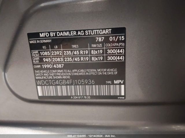 WDCTG4GB4FJ105936 Mercedes-Benz Gla 250 4matic