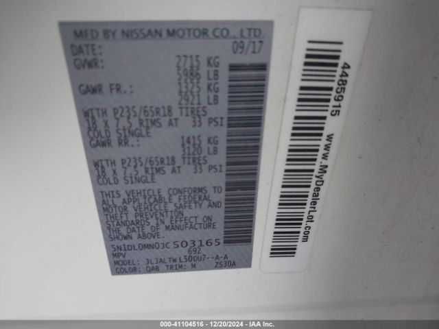 5N1DL0MN0JC503165 Infiniti QX60