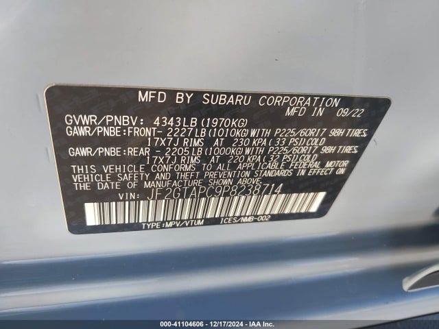 JF2GTAPC9P8238714 Subaru Crosstrek Premium